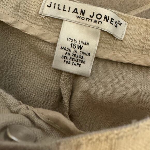 Jillian Jones Linen Pants 16W Wide Leg Unfinished Hem 24" Inseam Beige - Picture 3 of 7